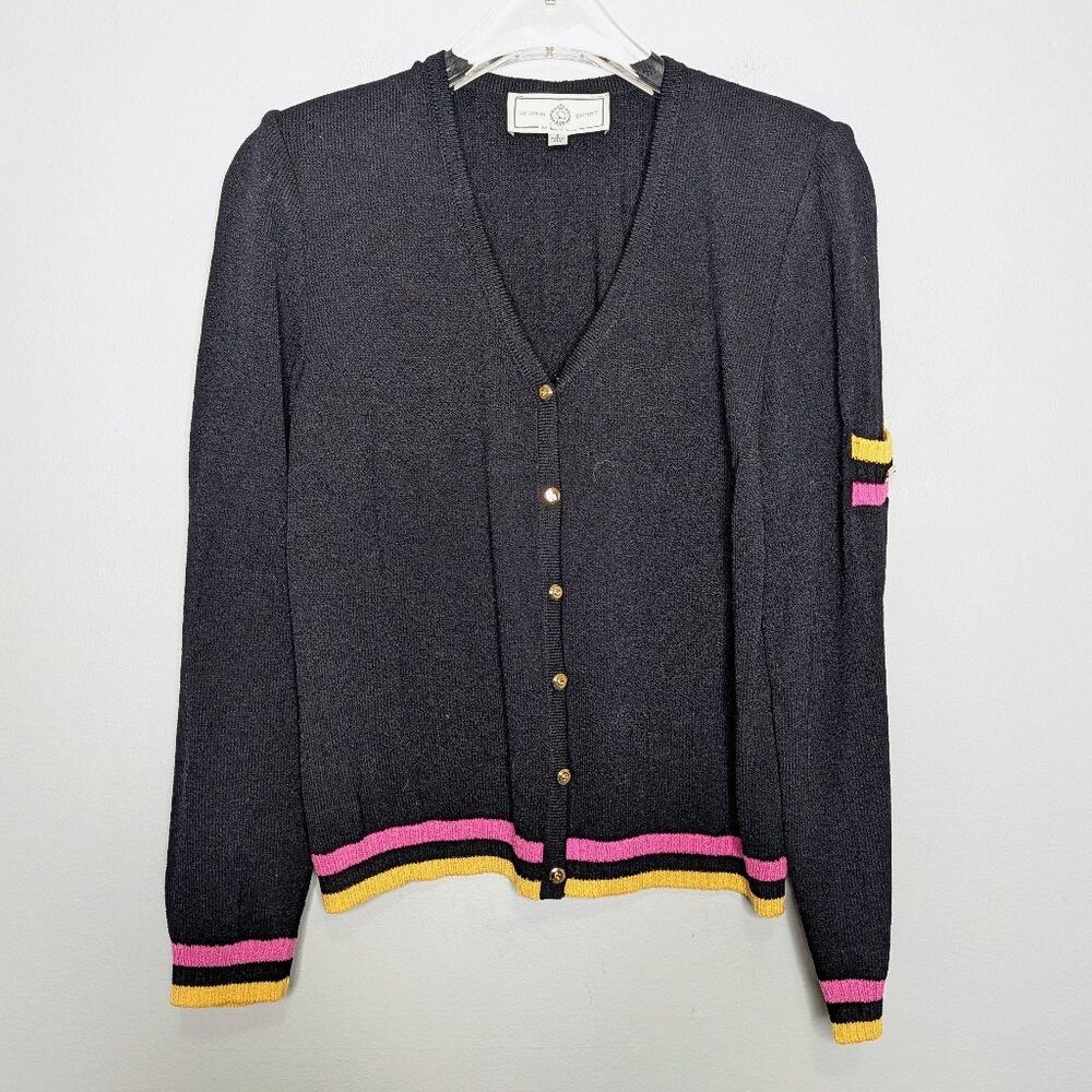 St. John Sport Vintage Long Sleeve Knit Button Up Cardigan Striped Trim Size S